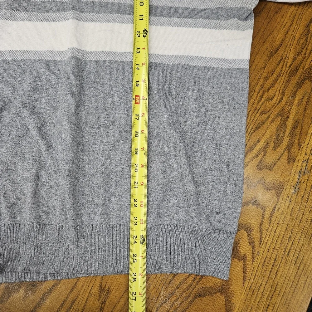 Banana Republic Luxury Blend‎ Sweater Mens L Gray Striped Silk Cashmere Crewneck